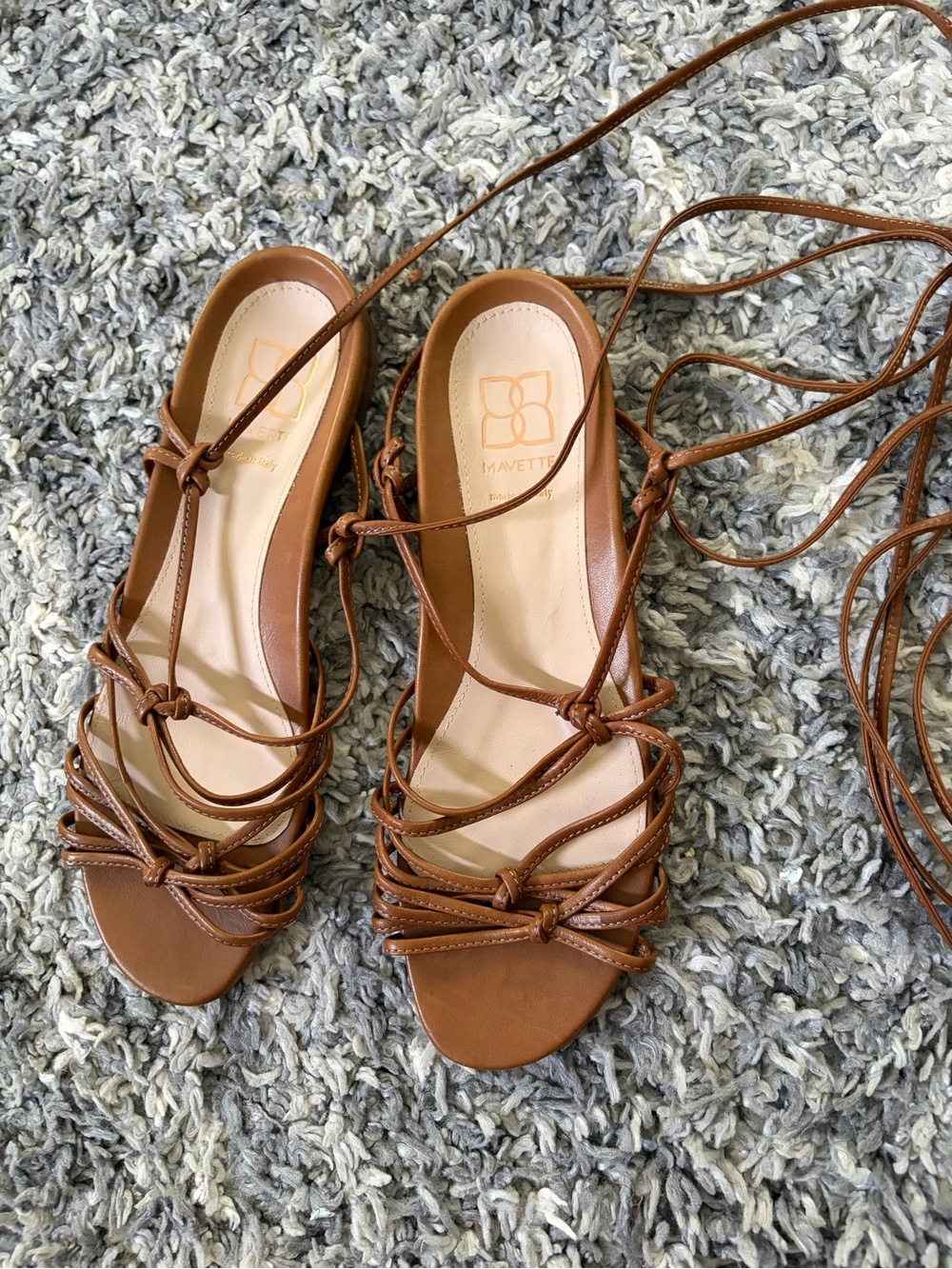 MAVETTE Women's Brown Gladiator Leather Lace-Up Flat Sandals Made in Italy Sz 40